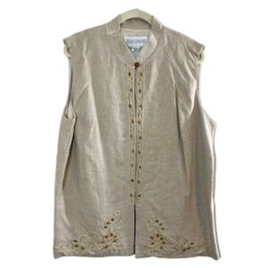 Jessica Howard Coastal Linen Beaded Skirt Set 16 Tan Floral Boho Western Neutral